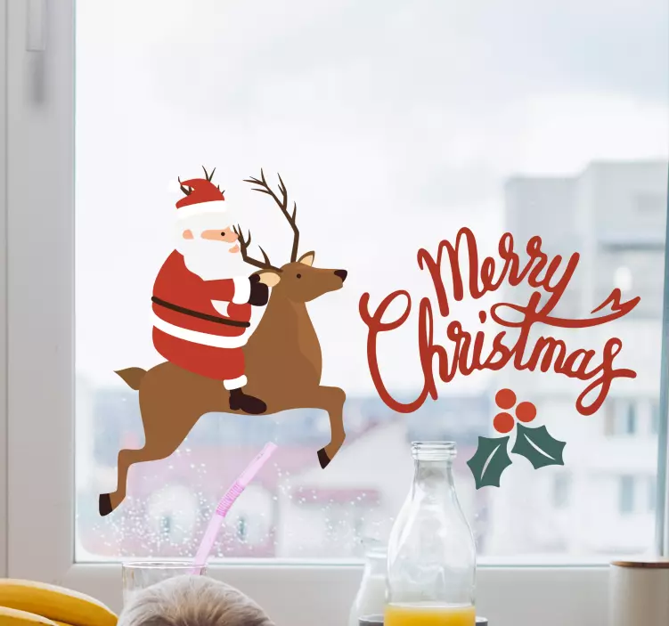 Santa on a Reindeer holiday sticker - TenStickers