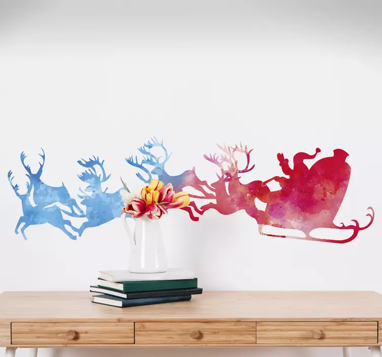 Santa´s Sleigh Watercolour Sticker - TenStickers