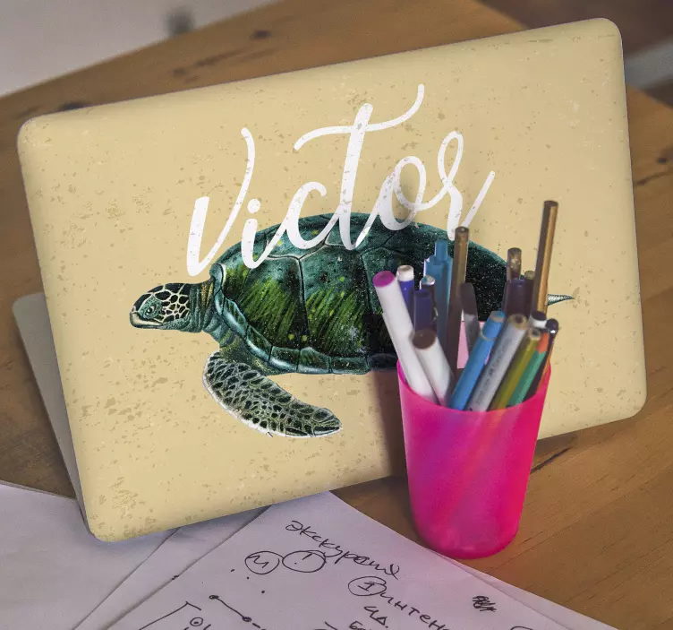 Sea turtle with name laptop sticker - TenStickers