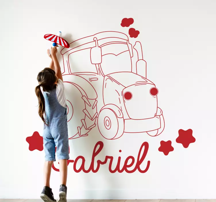 simple tractor with name  Personalised Sticker - TenStickers