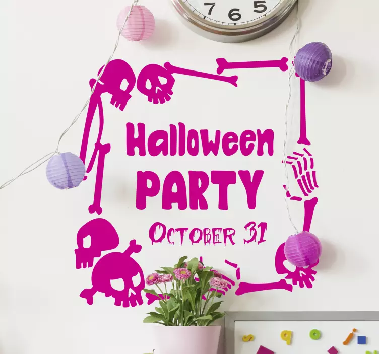 Skeleton pointing at a sign halloween sticker - TenStickers