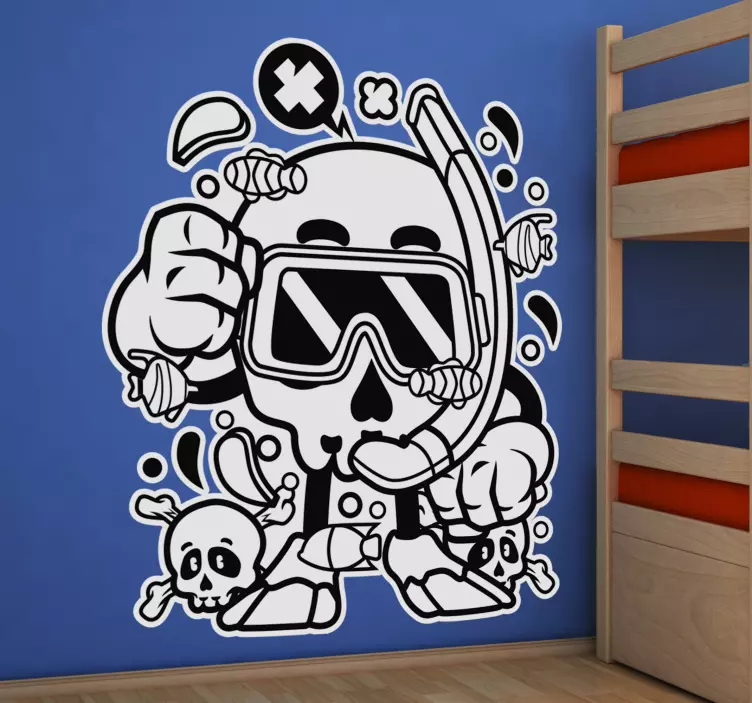 Skull Diving Sea  urban sticker - TenStickers