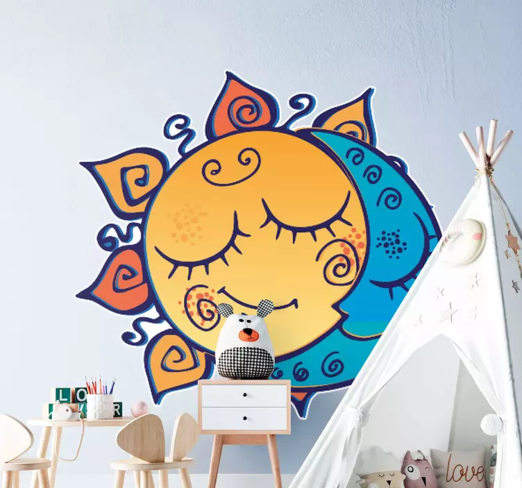 Sleeping sun and moon couple space wall sticker - TenStickers