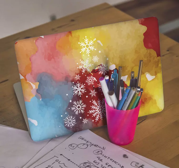 Snowflake Christmas tree laptop sticker - TenStickers