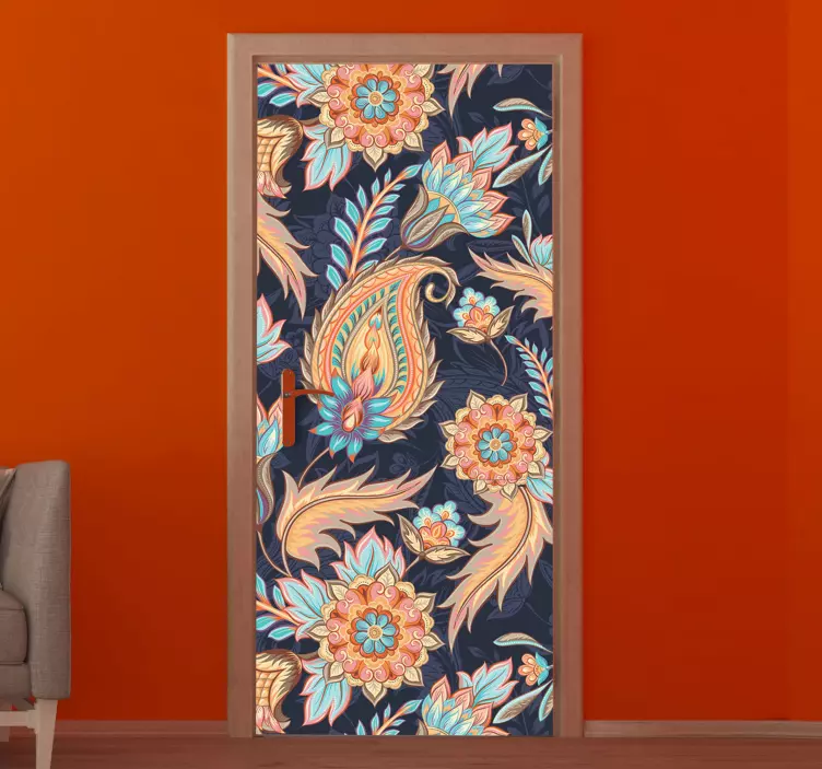 Soft tones paisley pattern door decal - TenStickers