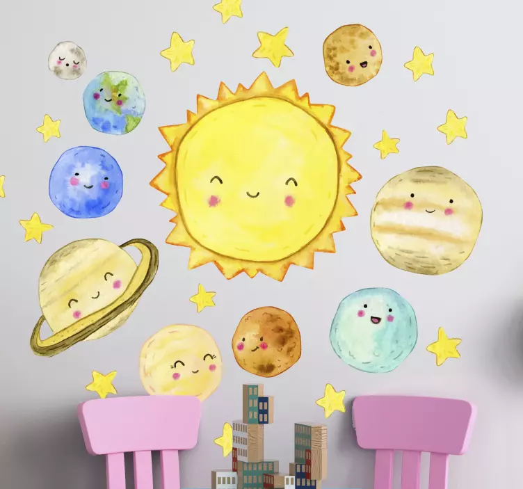 Solar system adorable watercolor space  decal - TenStickers