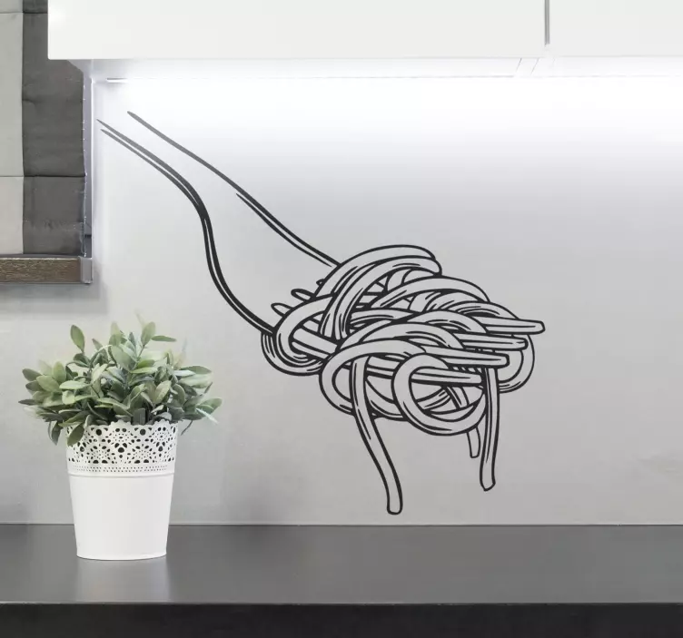 spaghetti fork engraving style kitchen sticker - TenStickers