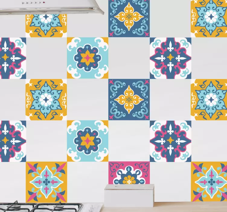 Summer ornamental floral pattern kitchen tile sticker - TenStickers