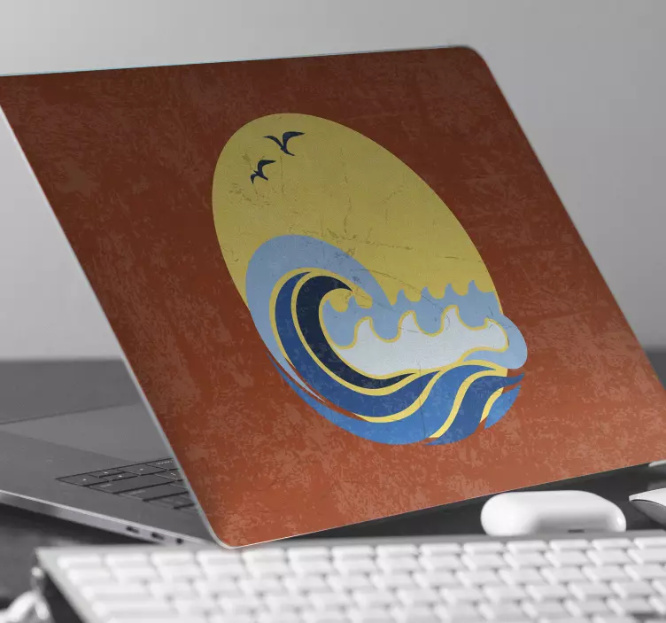 Sun, beach and wave laptop skins sticker - TenStickers