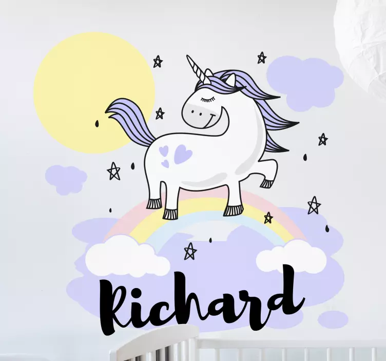 Sun, unicorn and rainbow personalised sticker - TenStickers