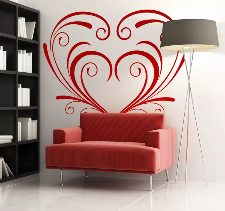 Symmetrical Ornamental Floral Heart Wall Sticker - TenStickers