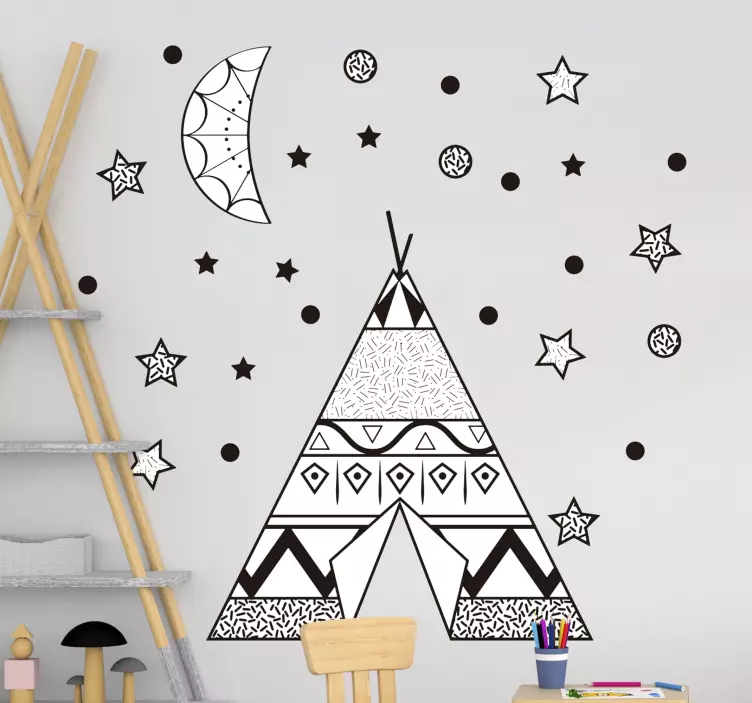 Teepee tent with stars and moon wall sticker - TenStickers