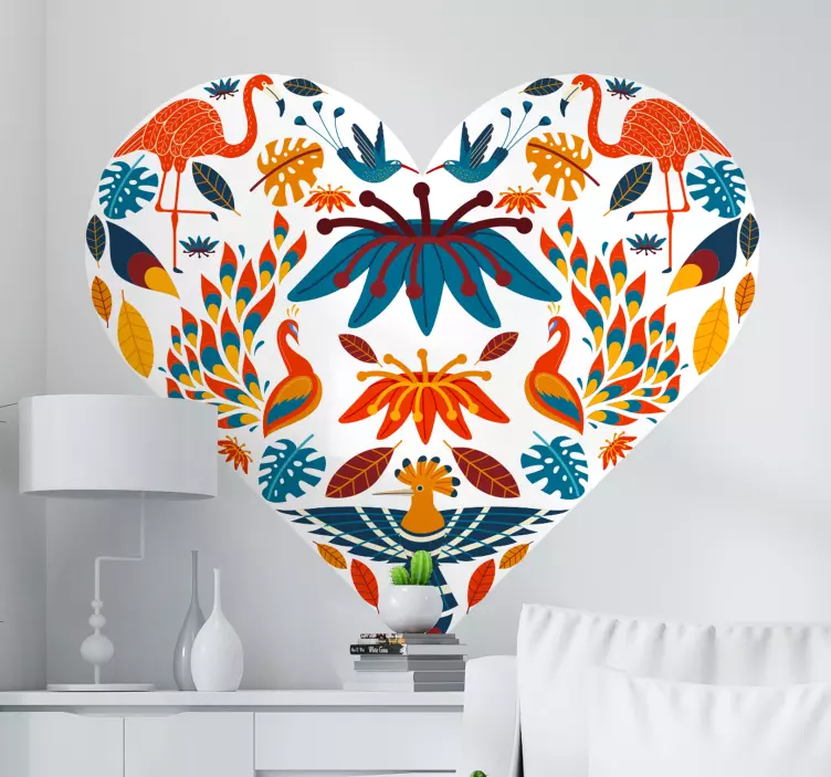 Tenango heart style with bird wall sticker - TenStickers