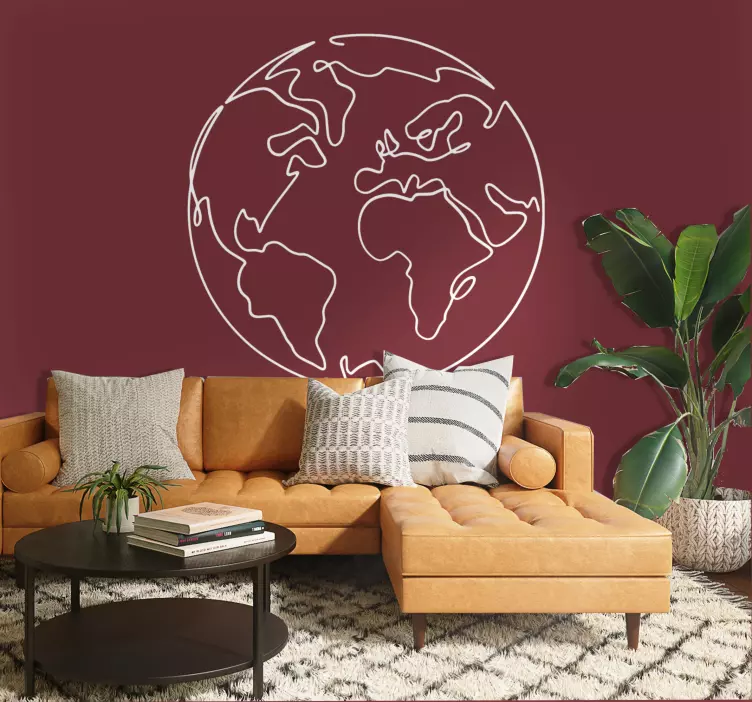 Terrestrial globe lines world map wall decal - TenStickers