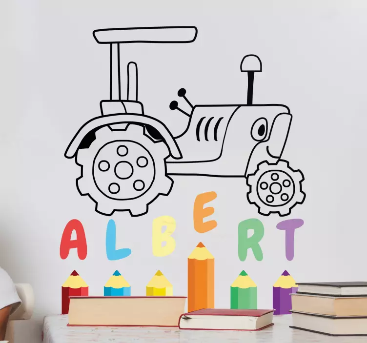 tractor with pencil colours name Sticker - TenStickers