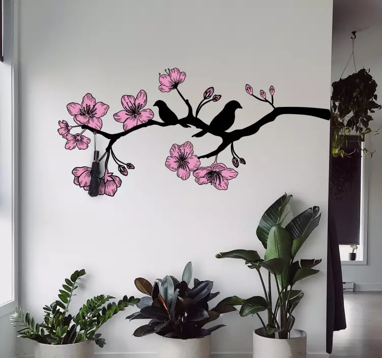 Tree branch with  birds coat hanger stickers - TenStickers