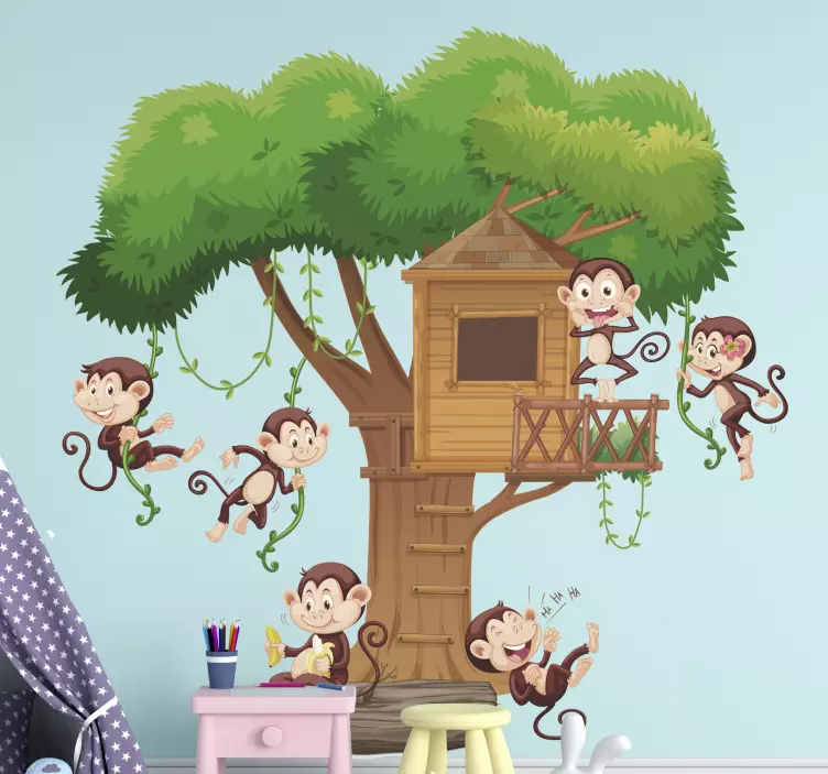 Tree with monkeys tree wall decal - TenStickers