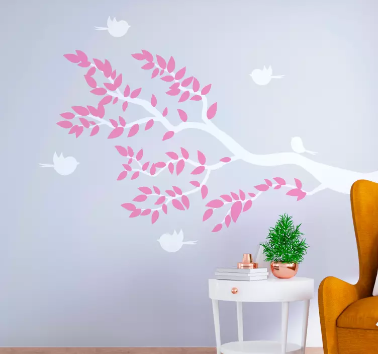 Tree with leaves and birds flying wall decal - TenStickers