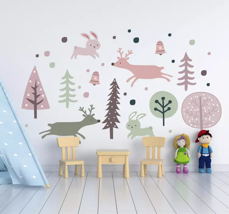 Trees and animals Nordic style  animal sticker - TenStickers