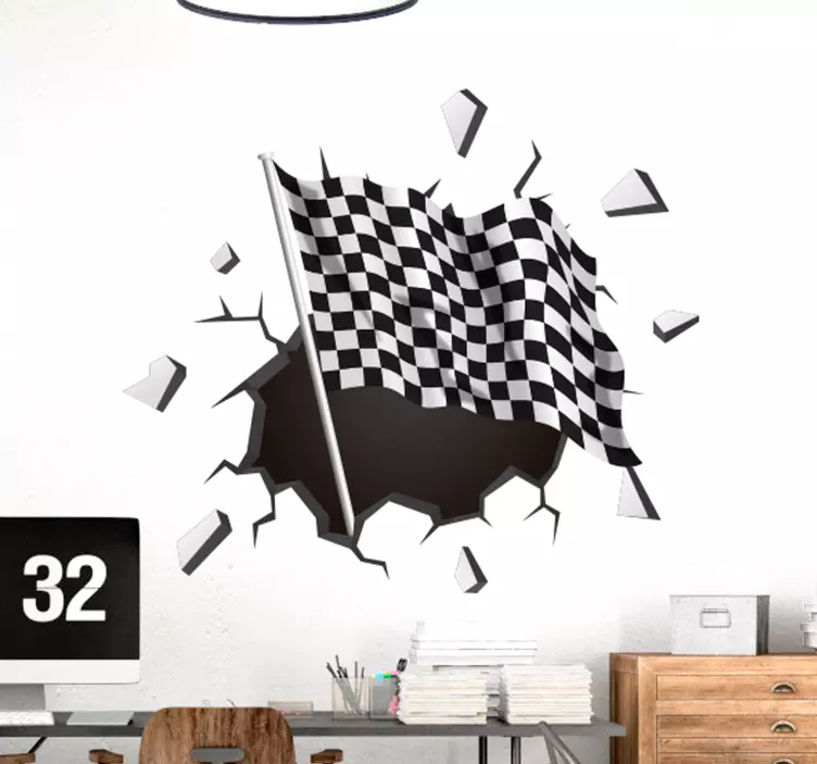 trompe l'oeil racing flag wall sticker - TenStickers