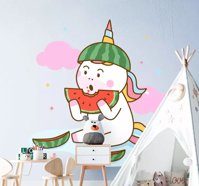 Unicorn eating a watermelon  movie sticker - TenStickers