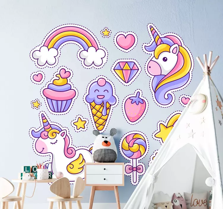Unicorn with rainbow and sweets Movie decal - TenStickers