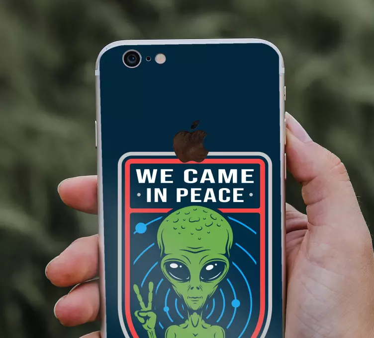Vintage alien badge with text iPhone sticker - TenStickers