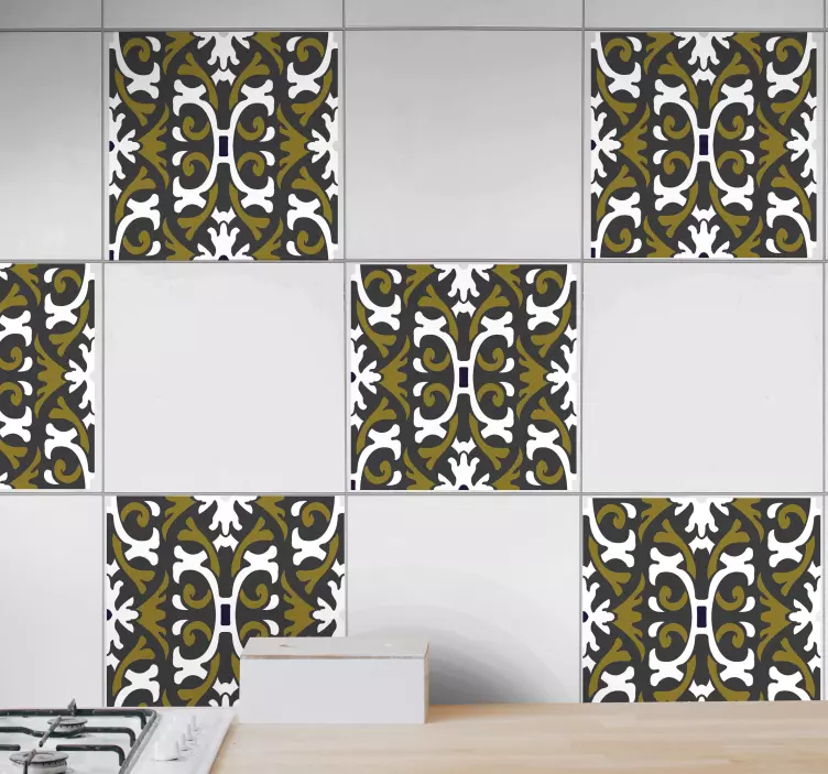 Vintage beige floral tiles tile sticker - TenStickers