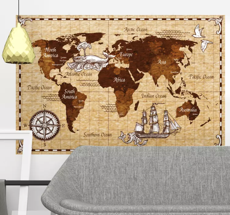 Vintage world map  wall sticker - TenStickers