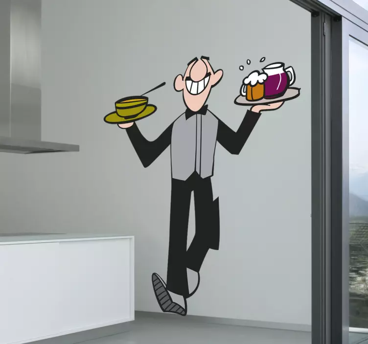 Cartoon Waiter Wall Sticker - TenStickers