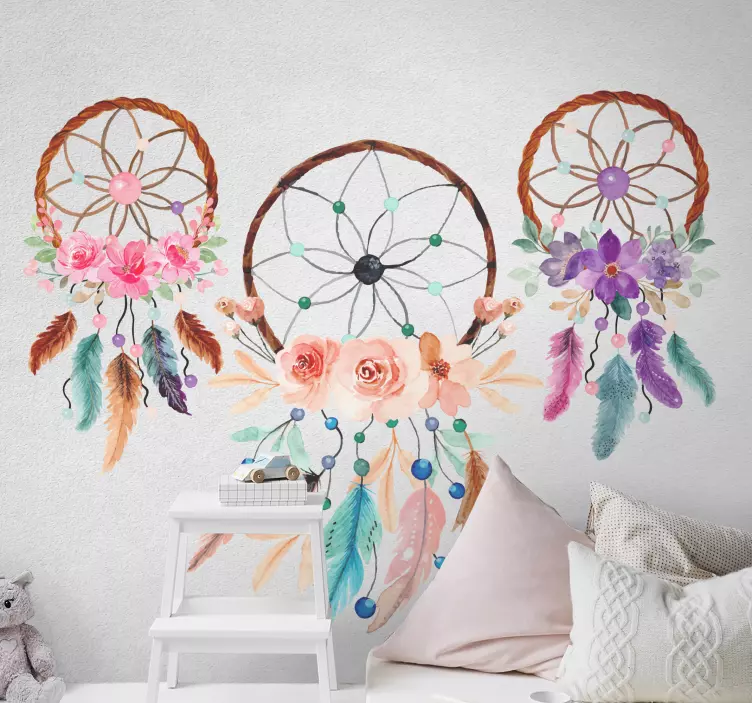 Wall sticker dreamcatcher floral design - TenStickers