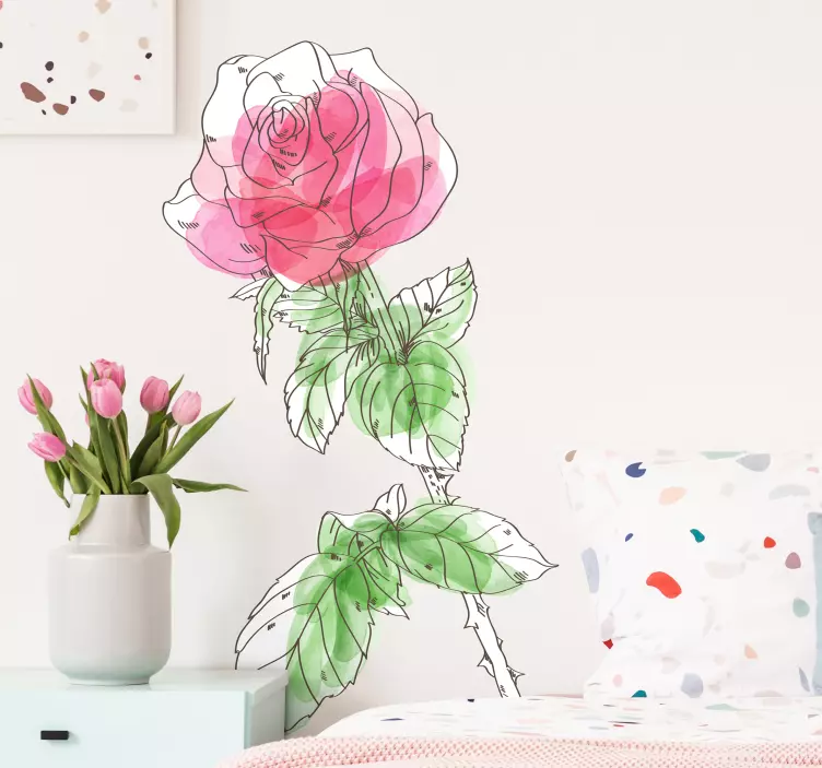 watercolor rose flower wall sticker - TenStickers