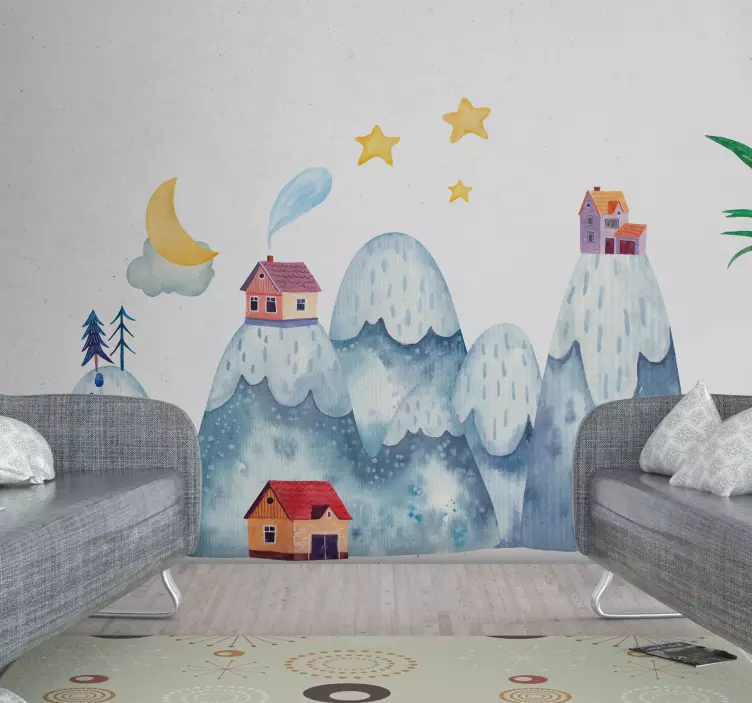 Whimsical Mountain Scene kid's sticker - TenStickers
