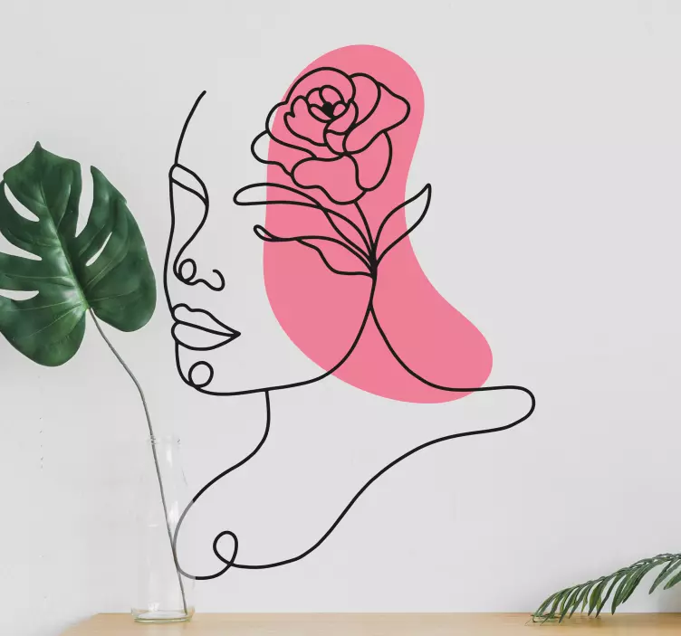 Woman face flower lines flower wall sticker - TenStickers