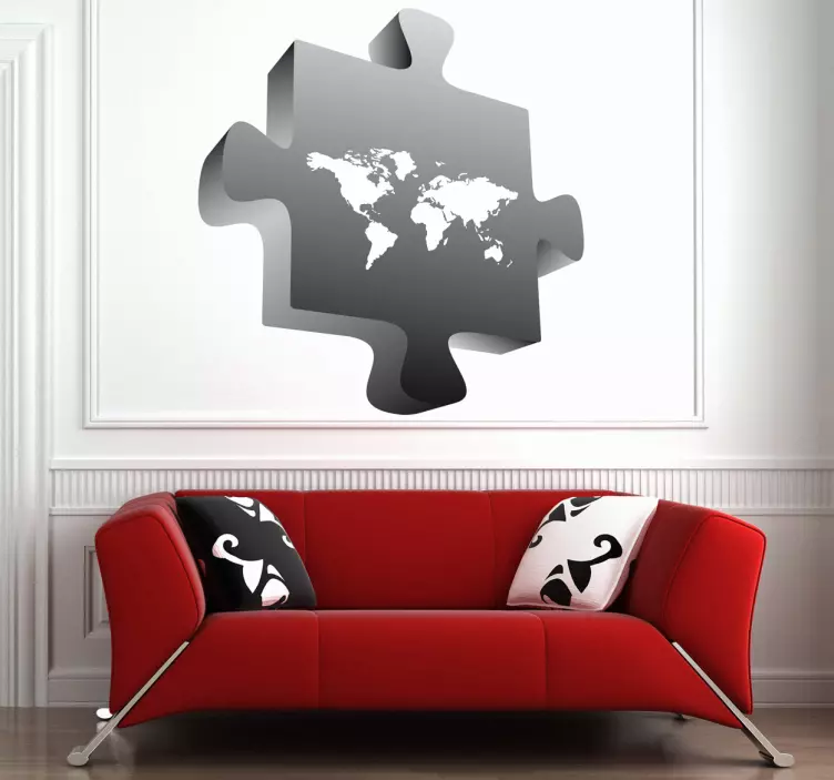 World Map in Puzzle Piece Sticker - TenStickers