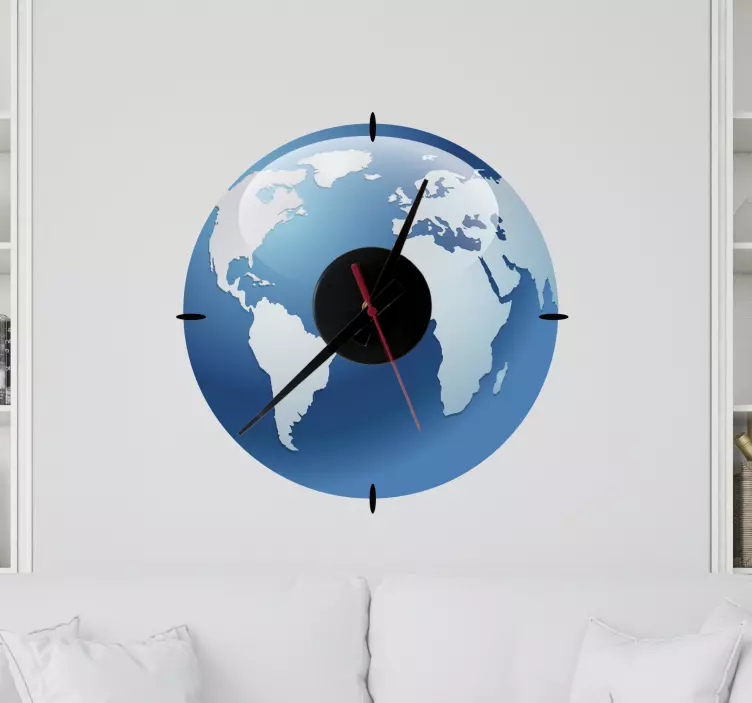 world map water effect wall clock sticker - TenStickers