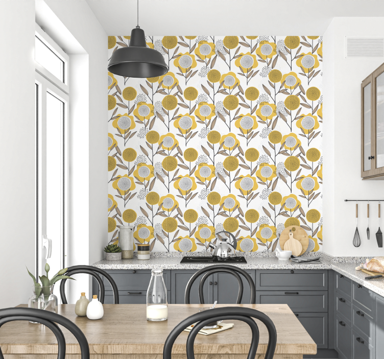 yellow abstract floral pattern floral sticker - TenStickers