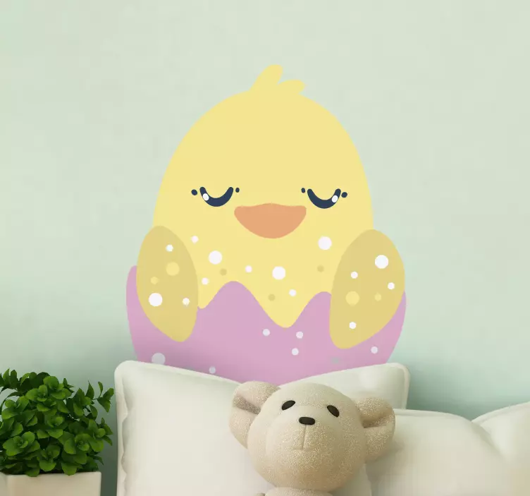 Yellow chick hatching sticker illustration - TenStickers
