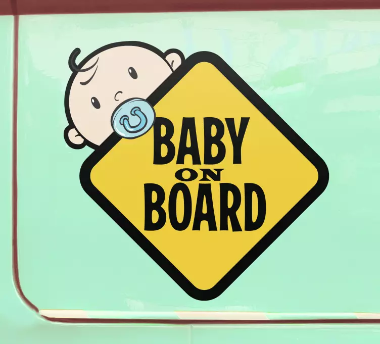 Yellow sign with cute baby on board sticker - TenStickers