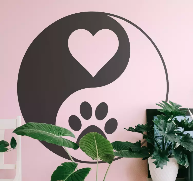 Yin yang print paw and heart  cat sticker - TenStickers