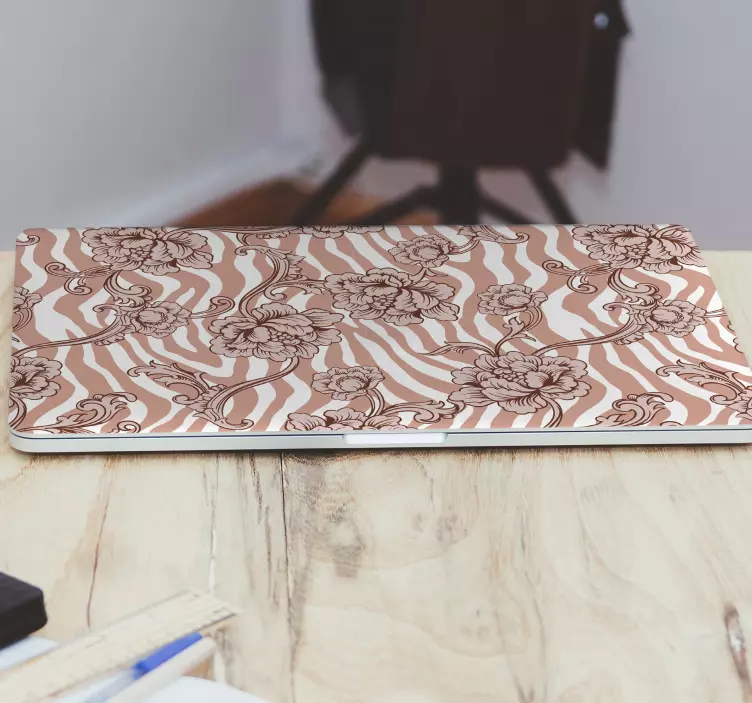 Zebra print and flowers coral laptop skins - TenStickers