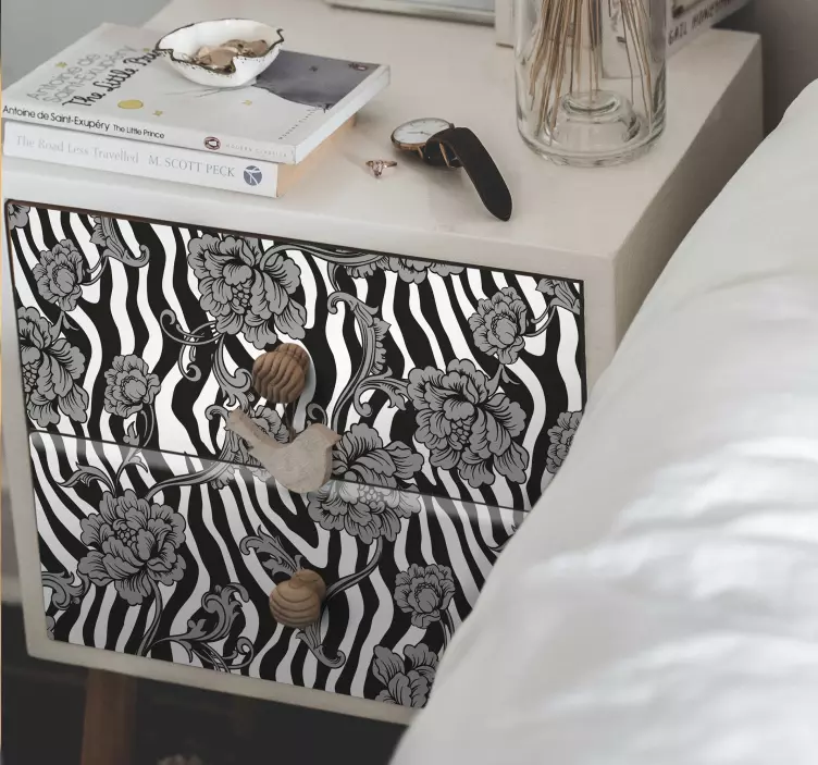 Zebra print ornamental flowers furniture decal - TenStickers