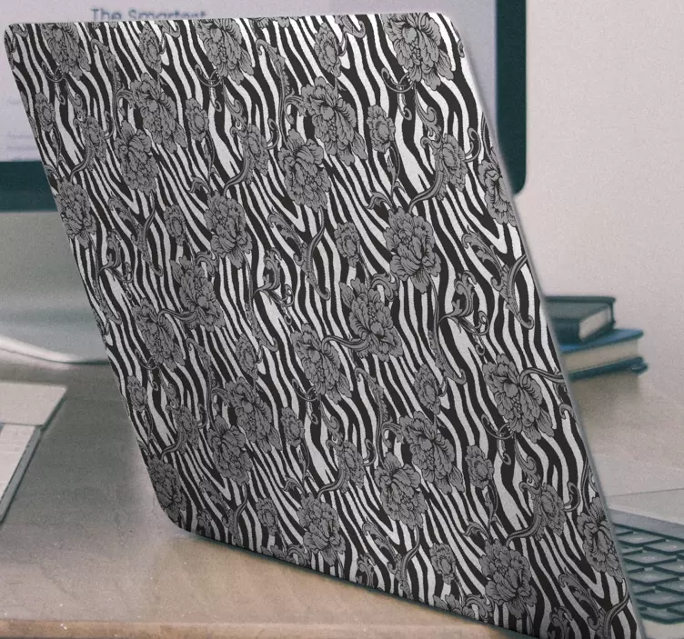 Zebra print and ornamental flowers  laptop skins - TenStickers