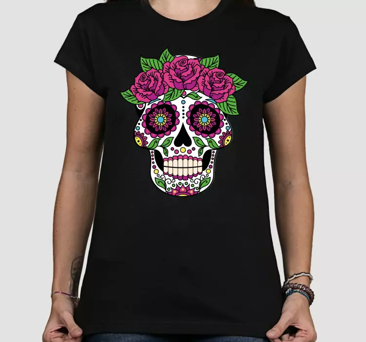 Mexican flowered skull custom t-shirt - TenStickers