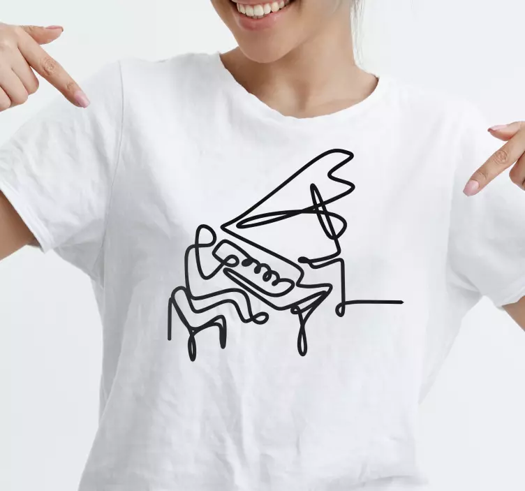 Pianist lineart cute design custom t-shirt - TenStickers