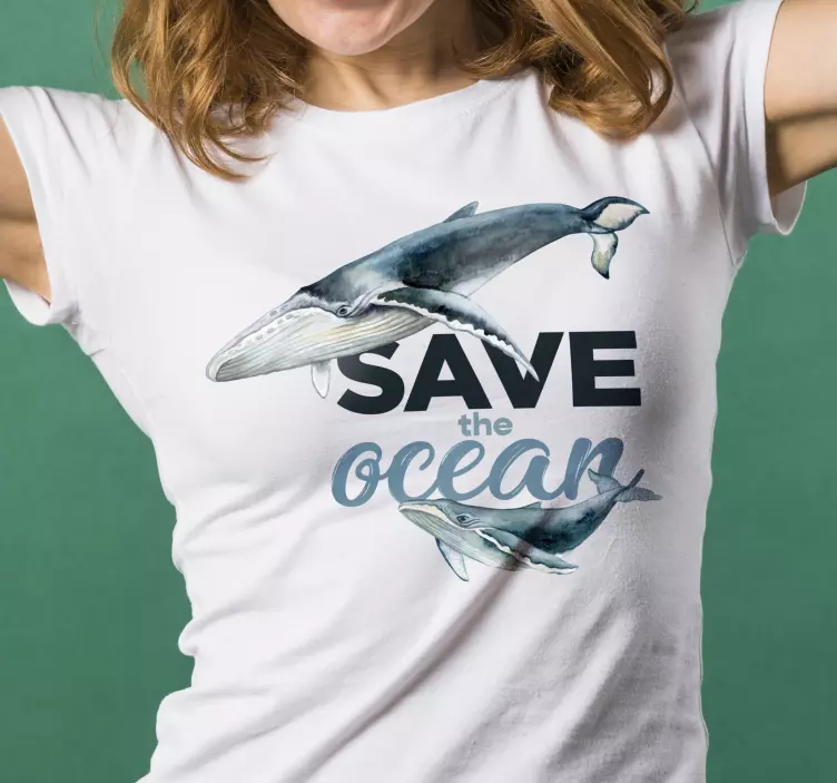 Save the ocean text with fish t-shirt - TenStickers