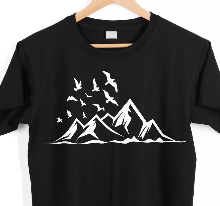 Solid color mountains with birds Kids t-shirt - TenStickers