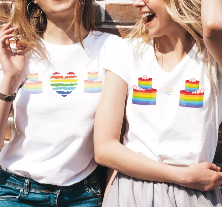 Two couple rainbow cakes Couple t shirts - TenStickers