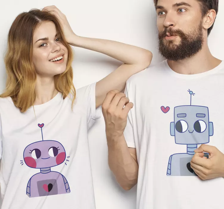 Two cute robots in love Couple t shirts - TenStickers