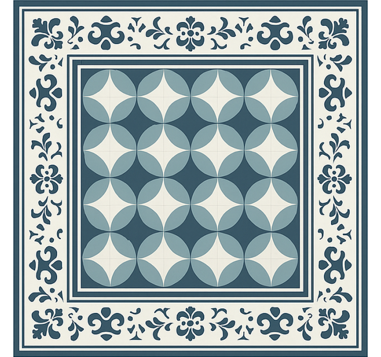 Blue and white motif tile vinyl rug - TenStickers